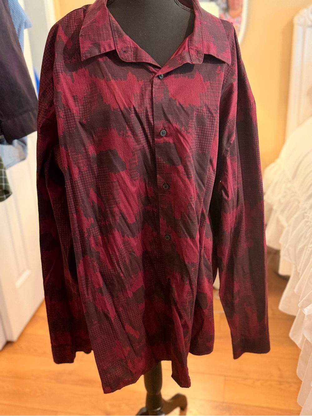 Men's Maroon & Black Button-Up Shirt Jacket